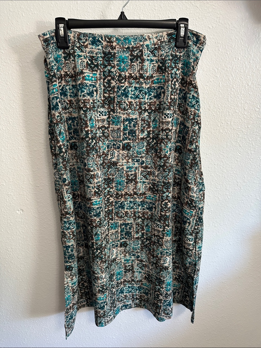 Christopher & Banks Teal and Brown Printed Midi Skirt Size 12